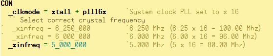 Configure Propeller System Clock Frequency